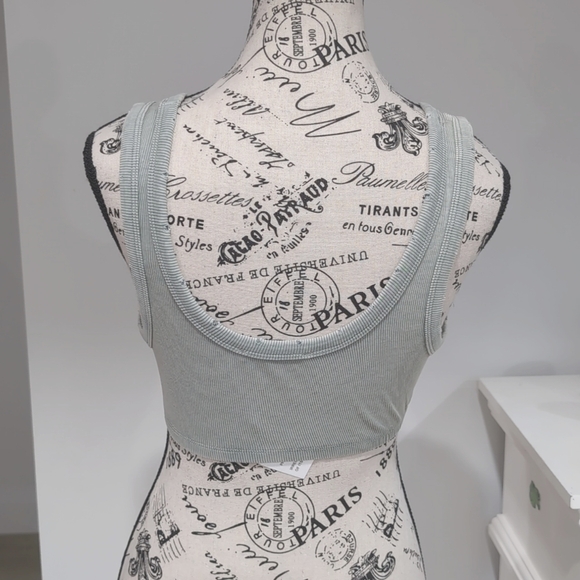 ZARA | Women's Greenish/Grey Washed Effect Distressed Ribbed Cropped Top - Picture 4 of 4